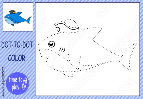 children's educational game. logic game. connect the dots by numbers. handwriting training. coloring book. shark