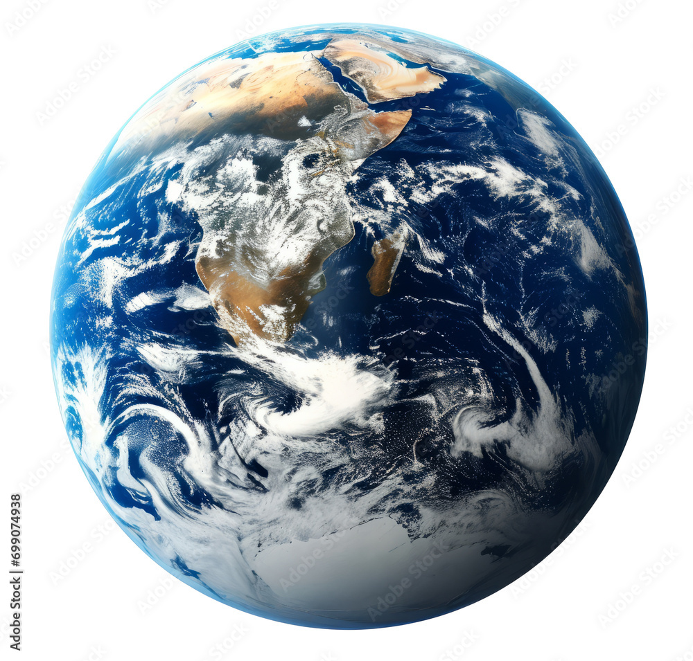 Blue planet earth isolated on white background. Clipping path - obrazy, fototapety, plakaty 