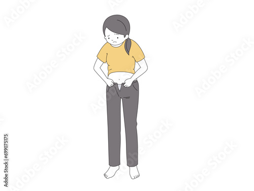 ズボンが閉まらなくて困っている女性