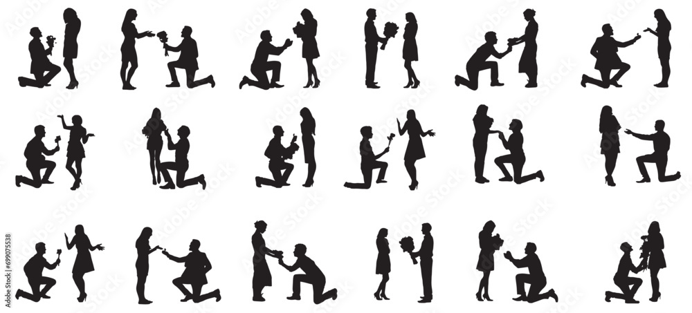 Silhouettes of Romantic Loving Couples. 