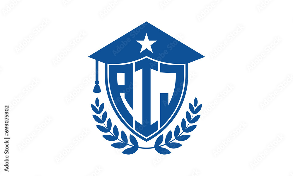 AIJ three letter iconic academic logo design vector template. monogram, abstract, school, college, university, graduation cap symbol logo, shield, model, institute, educational, coaching canter, tech AIJ three letter iconic academic logo design vector template. monogram, abstract, school, college, university, graduation cap symbol logo, shield, model, institute, educational, coaching canter, tech