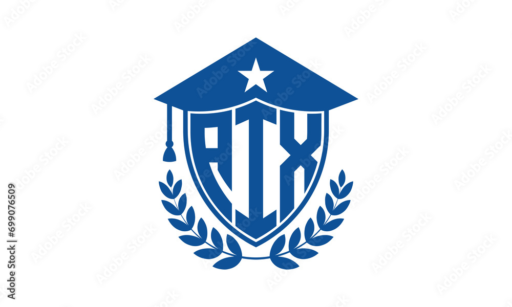 AIX three letter iconic academic logo design vector template. monogram, abstract, school, college, university, graduation cap symbol logo, shield, model, institute, educational, coaching canter, tech AIX three letter iconic academic logo design vector template. monogram, abstract, school, college, university, graduation cap symbol logo, shield, model, institute, educational, coaching canter, tech