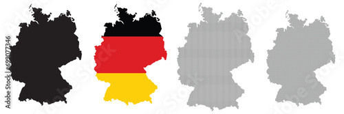 Germany Map Black, Inside Germany Flag, Black, Rectangle and round shape map. Vector Illustration. 