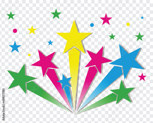 Colorful shooting stars graphic logo.  Shooting stars icons. Abstract shooting star.
