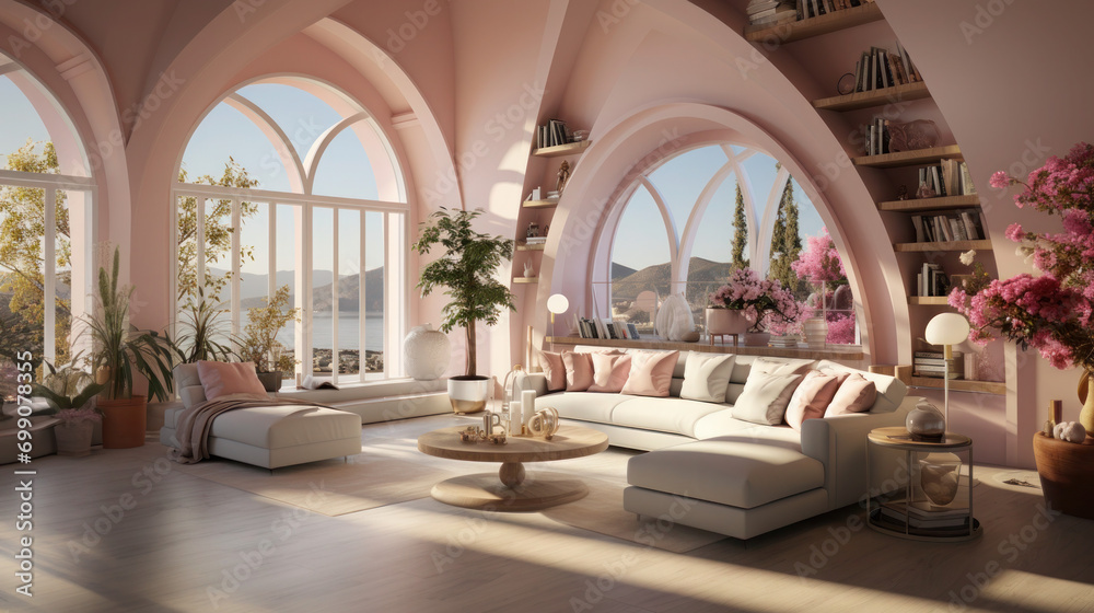 Interior of modern pastel living room 