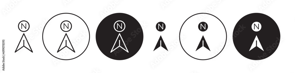 North vector illustration set. Compass map north direction vector sign in suitable for apps and websites UI designs. - obrazy, fototapety, plakaty 