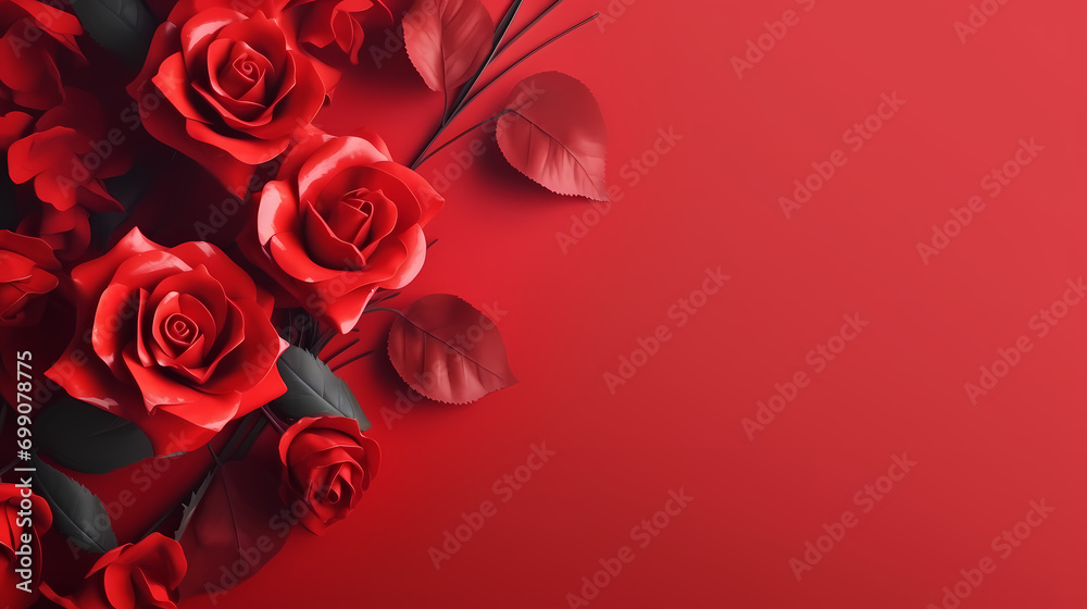 Roses on red background, Valentine's Day wallpaper, romantic background