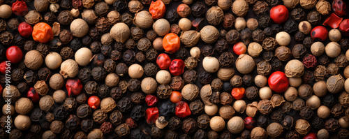 Four color peper or mixes peppercorns top view.