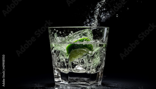 Refreshing cocktail with lime and ice in a drinking glass generated by AI