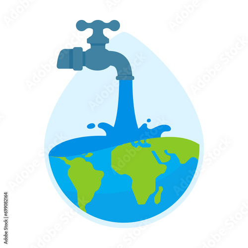 Faucet with water drops falling on the earth Water resource conservation concept