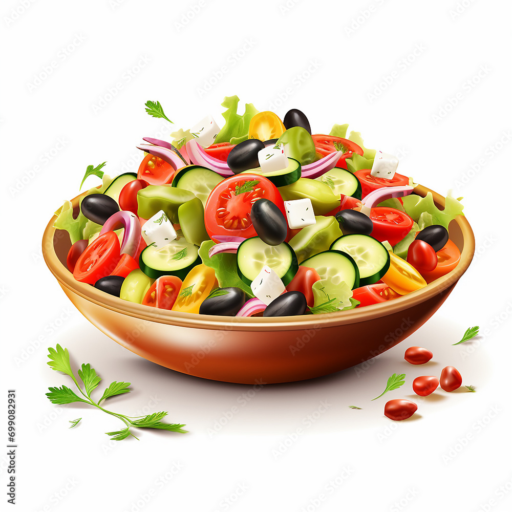 Greek salad in a bowl isolated on white background. Vector illustration. Greek salad in a bowl isolated on white background. Vector illustration.