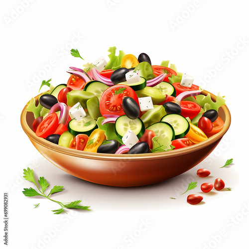 Greek salad in a bowl isolated on white background. Vector illustration.