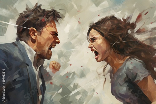 illustration of a man an woman arguing , angry at each other photo