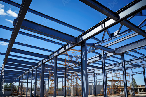 Wallpaper Mural Structure of steel roof truss under the construction building with beautiful sky, site of construction. Torontodigital.ca