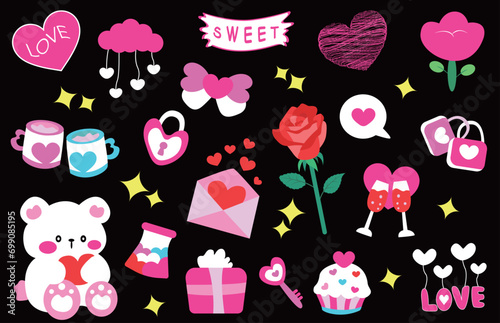 Pink cute Valentine's Day sticker elements retro style
