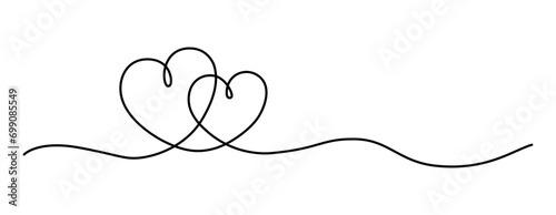 Couple of hearts formed by a continuous line – Two connected hearts – Minimalist line art of two abstract hearts representing man and woman