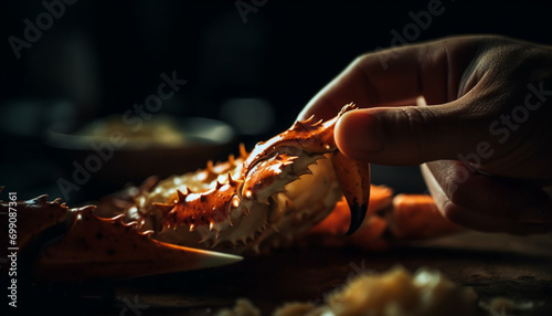 Fresh seafood, cooked crustacean, gourmet meal, healthy eating, grilled lobster generated by AI