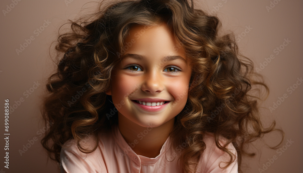 Smiling cute child with curly hair, looking at camera happily generated by AI Smiling cute child with curly hair, looking at camera happily generated by AI