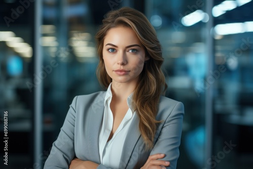 portrait, business, businesswoman, office, opportunity, co-worker, working space, leadership, smile, elegance. portrait image is close up businesswoman at working space. behind have office asset.