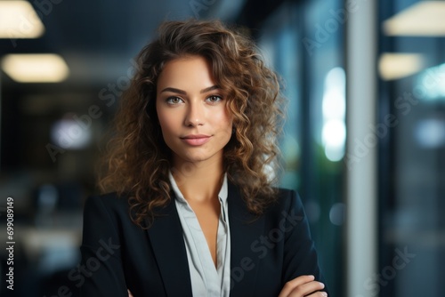 portrait  business  businesswoman  office  opportunity  co-worker  working space  leadership  smile  elegance. portrait image is close up businesswoman at working space. behind have office asset.