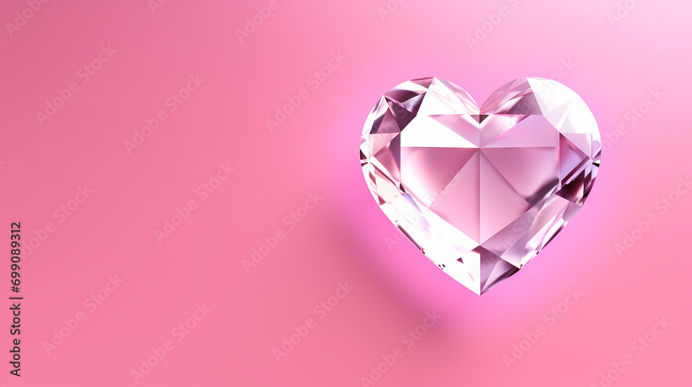 Crystal clear hearts on pink background banner, Valentine's Day background