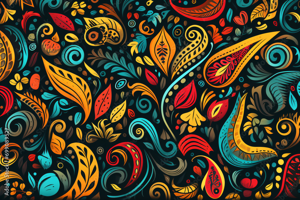 Colorful patterns inspired by South American art, illustration background 