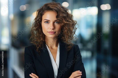 portrait  business  businesswoman  office  opportunity  co-worker  working space  leadership  smile  elegance. portrait image is close up businesswoman at working space. behind have office asset.