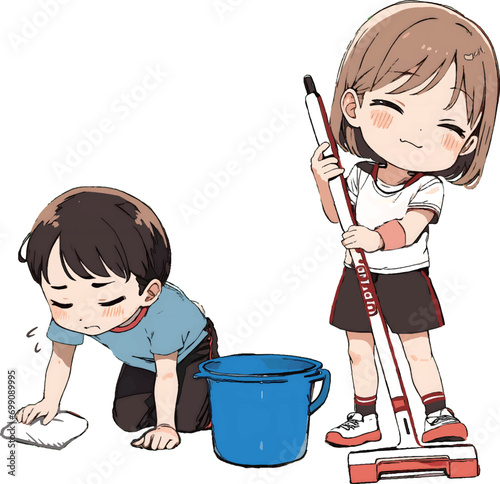 掃除中の子供達