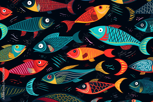 Artistic fish pattern background, illustration 