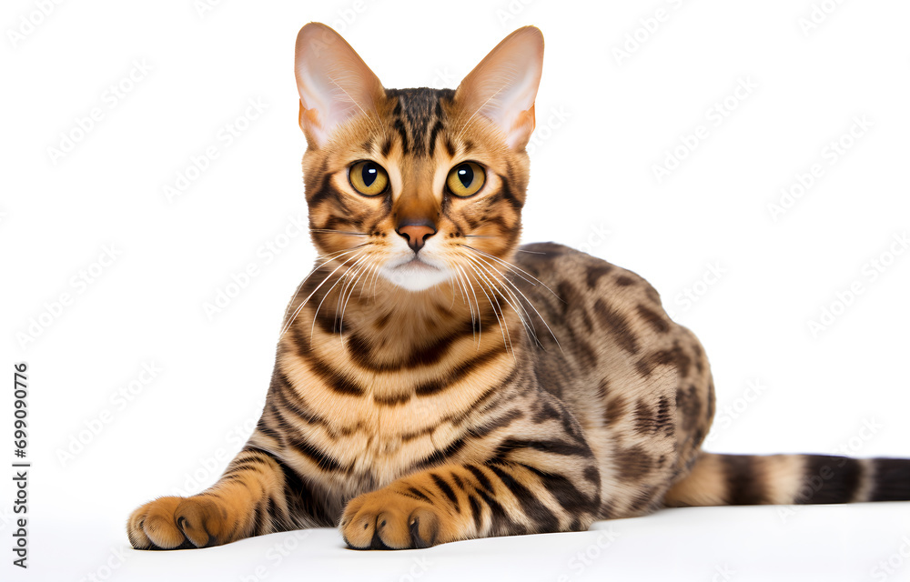 Obraz premium Cute Bengal cat on white background