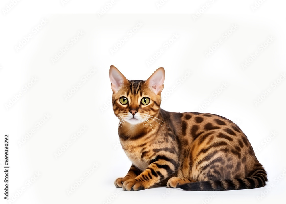 Obraz premium Cute Bengal cat on white background