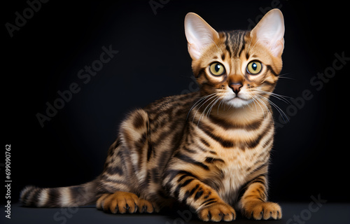 Cute Bengal cat on dark background