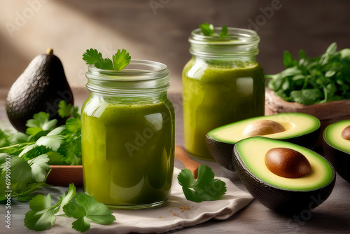 Diet avocado sauce with lime on a rustic wooden table.