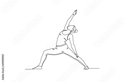 Continuous single line drawing of Woman practicing yoga. Doing in yoga poses, meditation, relaxing, calming down and managing stress. Single line drawing design vector graphic illustration