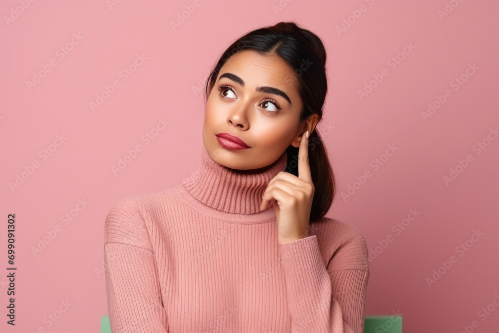 young indian woman thinking on isolated background young indian woman thinking on isolated background
