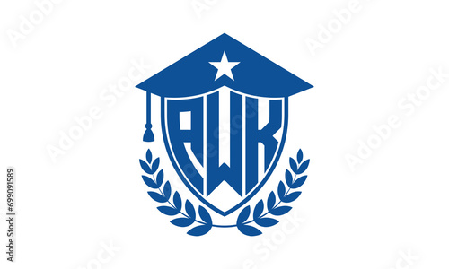 AWK three letter iconic academic logo design vector template. monogram, abstract, school, college, university, graduation cap symbol logo, shield, model, institute, educational, coaching canter, tech photo