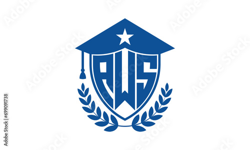 AWS three letter iconic academic logo design vector template. monogram, abstract, school, college, university, graduation cap symbol logo, shield, model, institute, educational, coaching canter, tech
