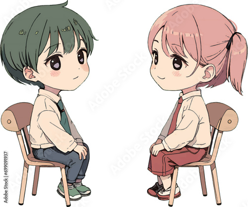 座る子供達