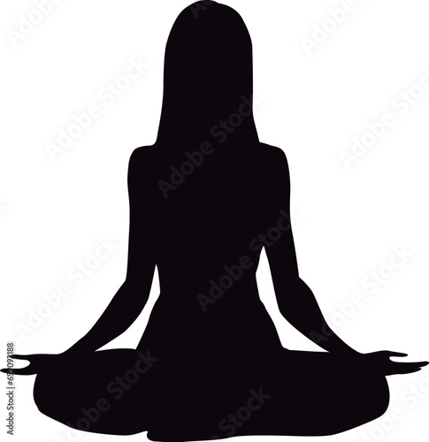 ヨガの「安楽座のポーズ」をする女性シルエット
