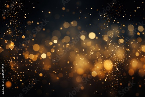gold  dust  light  sparkle  luxury  glow  christmas  confetti  magic  shine. banner with a background image of golden dust and black sequins. falling around likes nebula galaxy and star in universe.