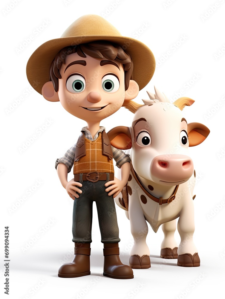 Cute cartoon farmer with cow Cute cartoon farmer with cow