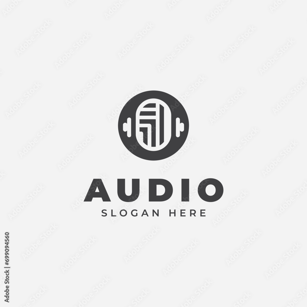 audio logo design, in monochrome, flat style, black and white