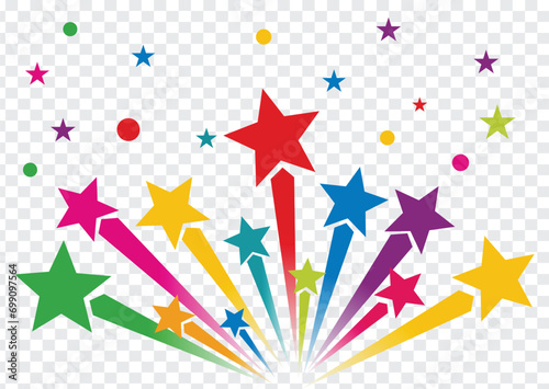 Colorful shooting stars graphic logo.  Shooting stars icons. Abstract shooting star.