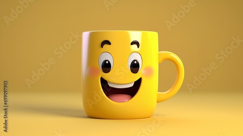 Cup with a smiley face on a yellow background.