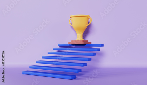 Minimal cartoon trophy cup with staircase floating