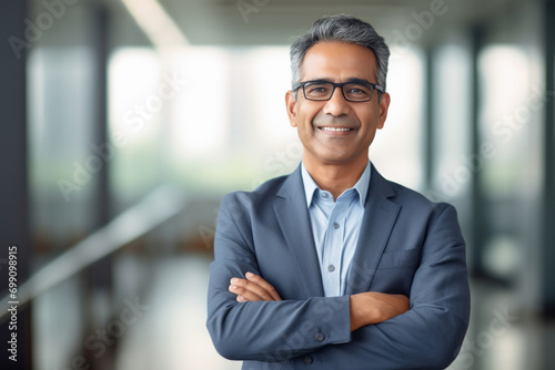 senior businessman standing confidently at office