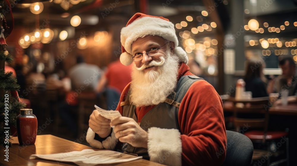 Santa claus giving the thumbs up, in the style of nostalgic atmosphere, split toning