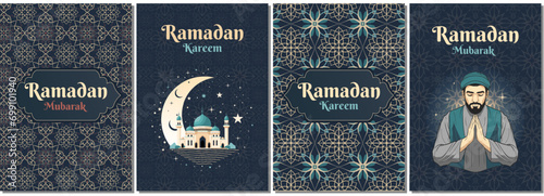 Set of Islamic greeting cards, ramadan template. Ramadan Kareem. Poster, media banner.
