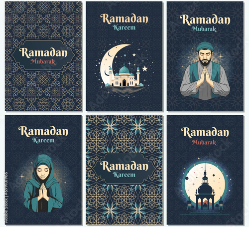 Set of Islamic greeting cards, ramadan template. Ramadan Kareem. Poster, media banner.