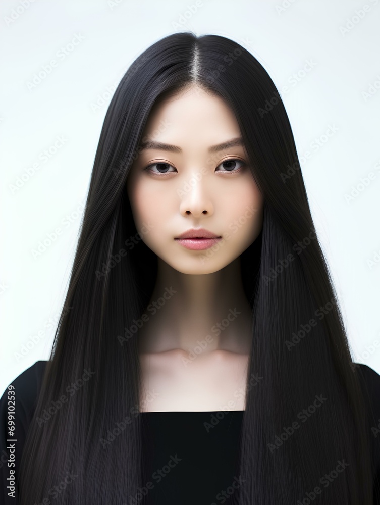 Portrait of beautiful Asian woman with long straight black hair, AI Generative Portrait of beautiful Asian woman with long straight black hair, AI Generative